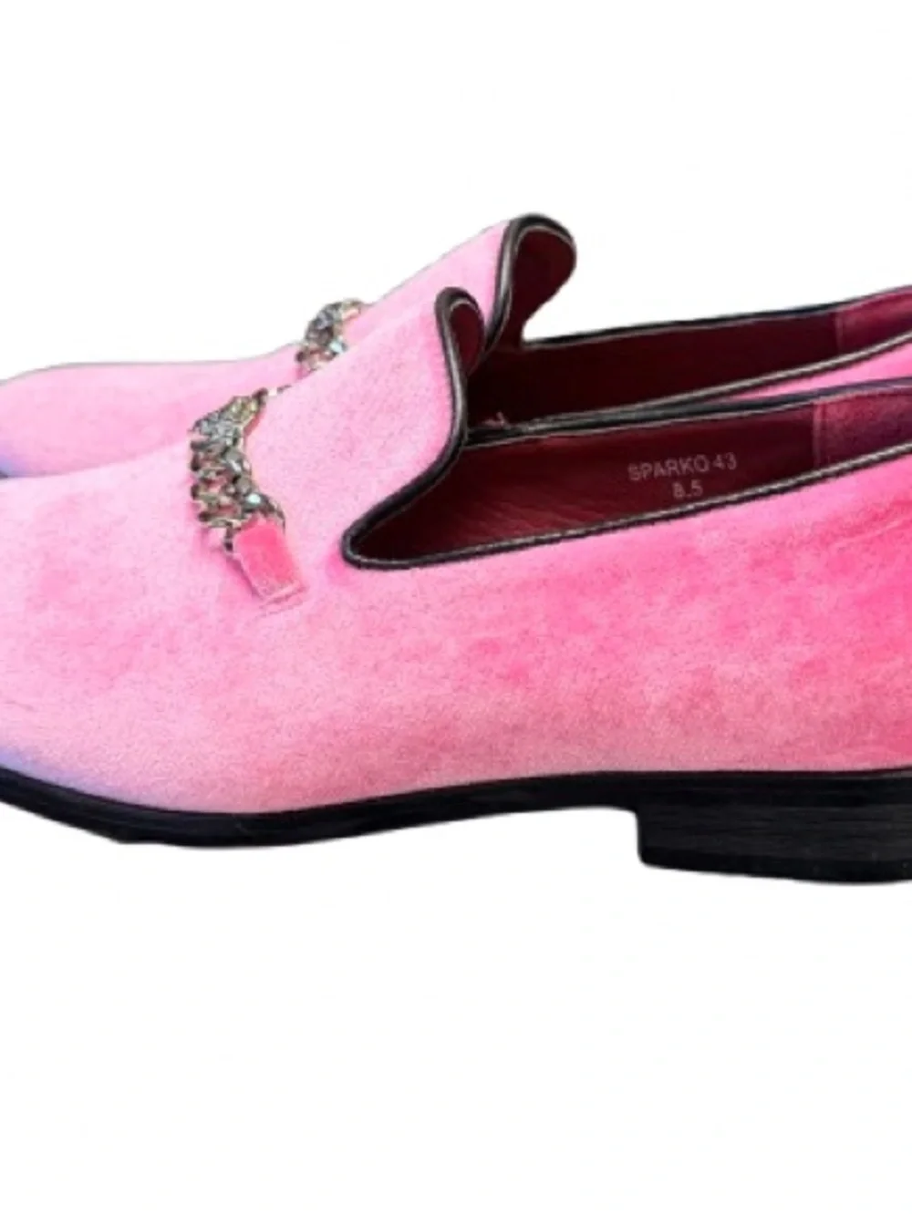 Pink Velvet Chain Loafers Smoking Slippers Lion Medallion Dress Shoes Men’s 8.5
